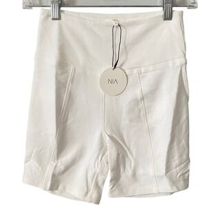 Nia‎ White High Waisted Shorts Cotton Blend Women Size XS Yoga Gym Athleisure